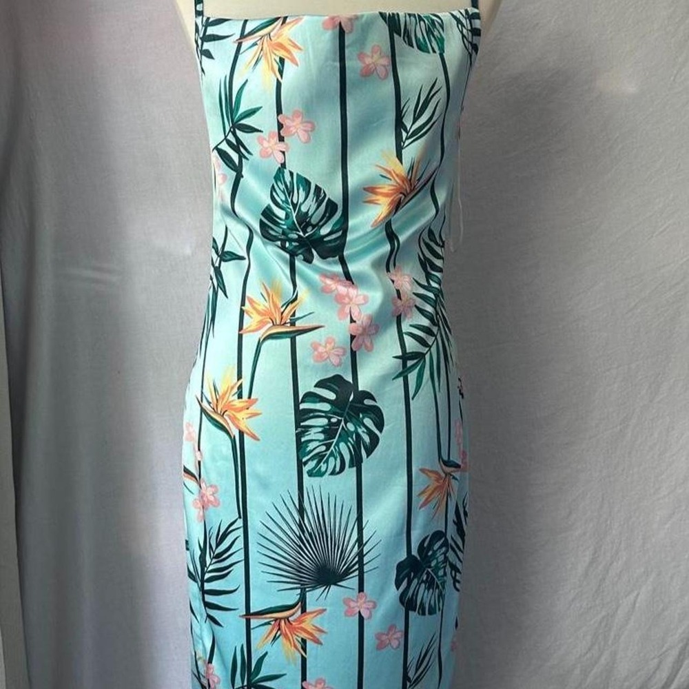 GUESS blue tropical themed dress
